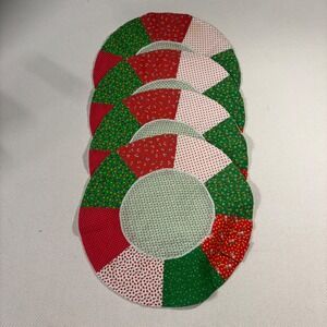 Vintage Quilted Placemats‎ Set of 4 Patchwork Red Green Round Holiday Christmas